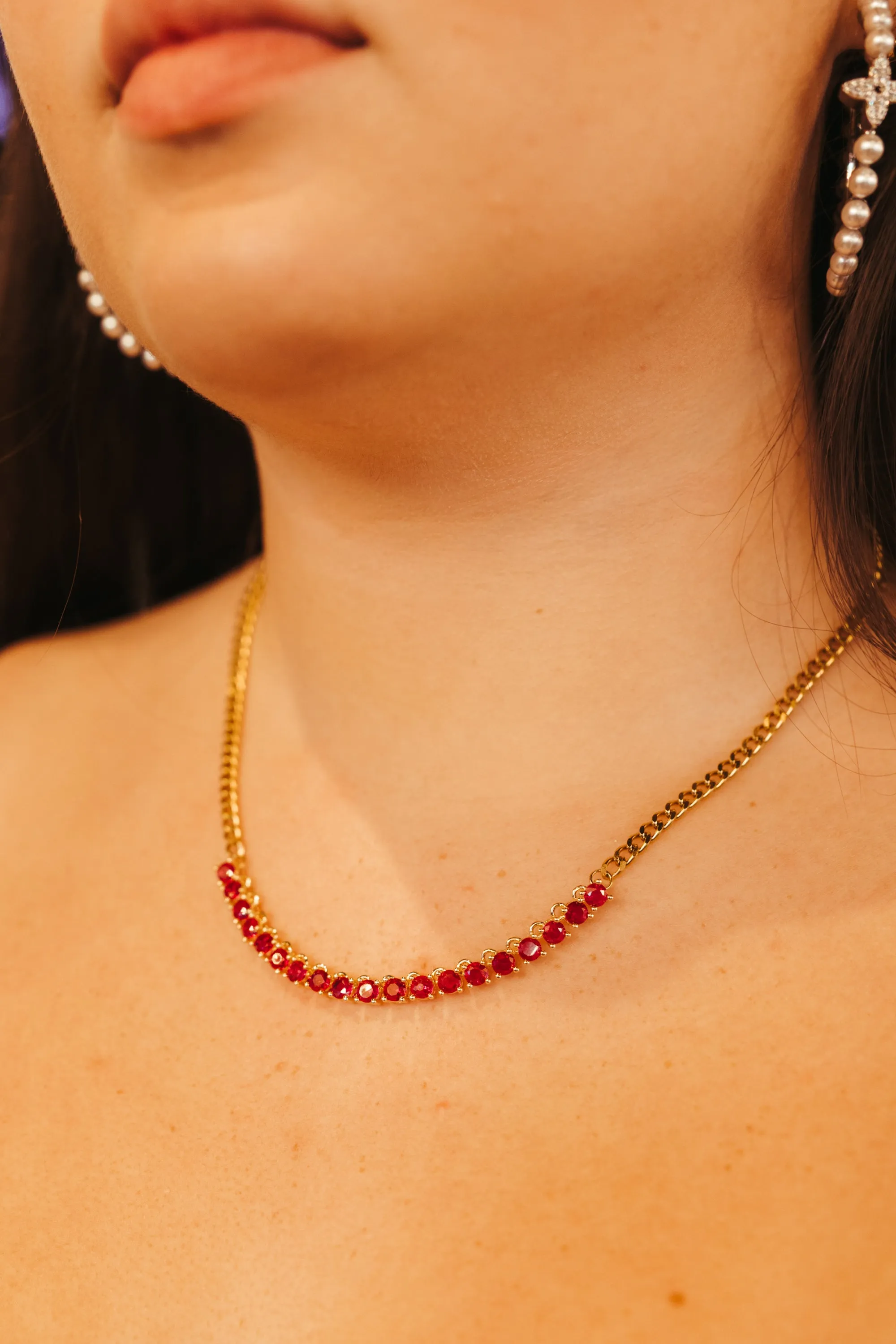Socialite Ruby or Sapphire 316L Stainless Steel Necklace sold by KC Chic Designs product image thumbnail 3