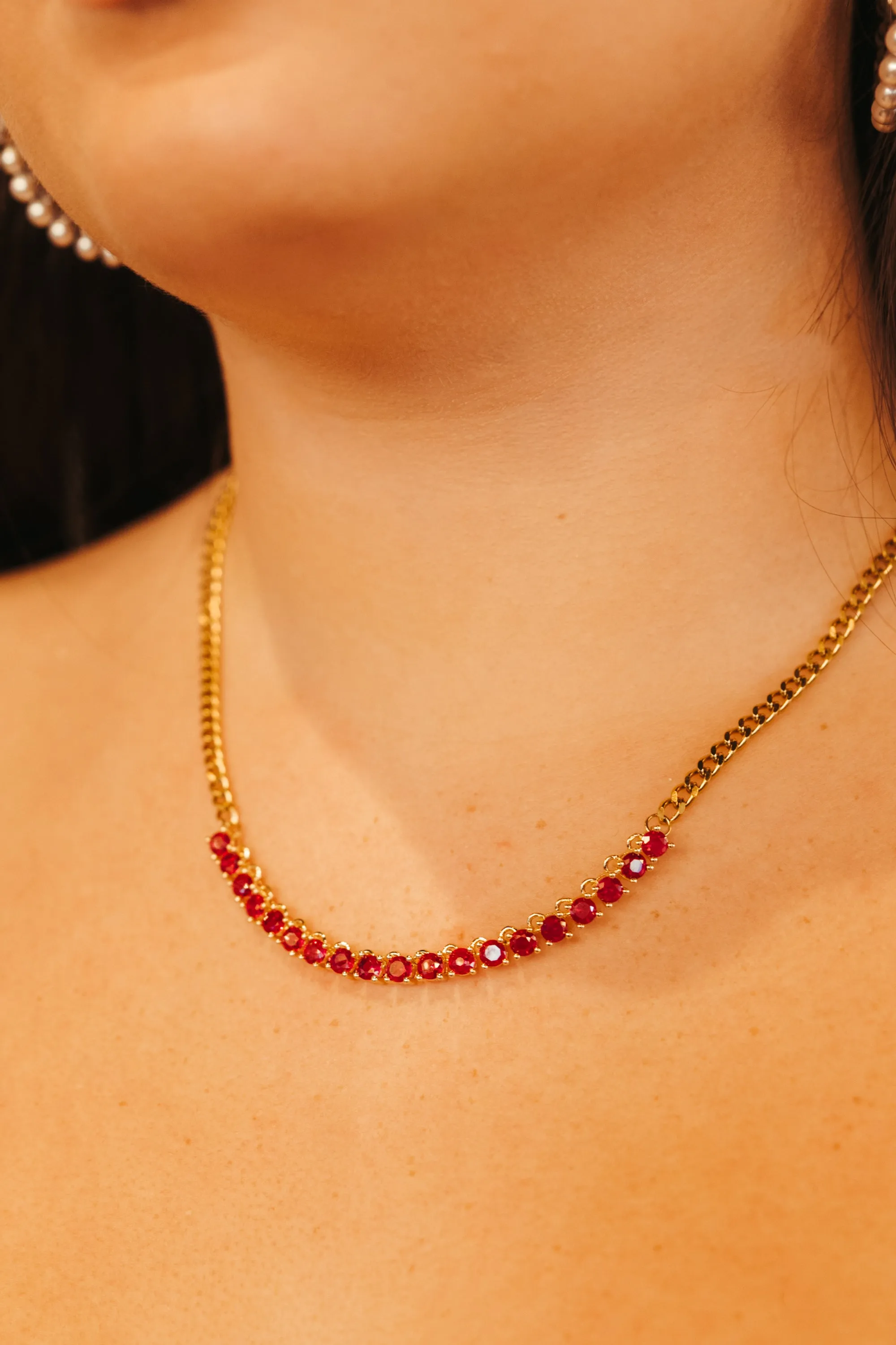 Socialite Ruby or Sapphire 316L Stainless Steel Necklace sold by KC Chic Designs product image thumbnail 5