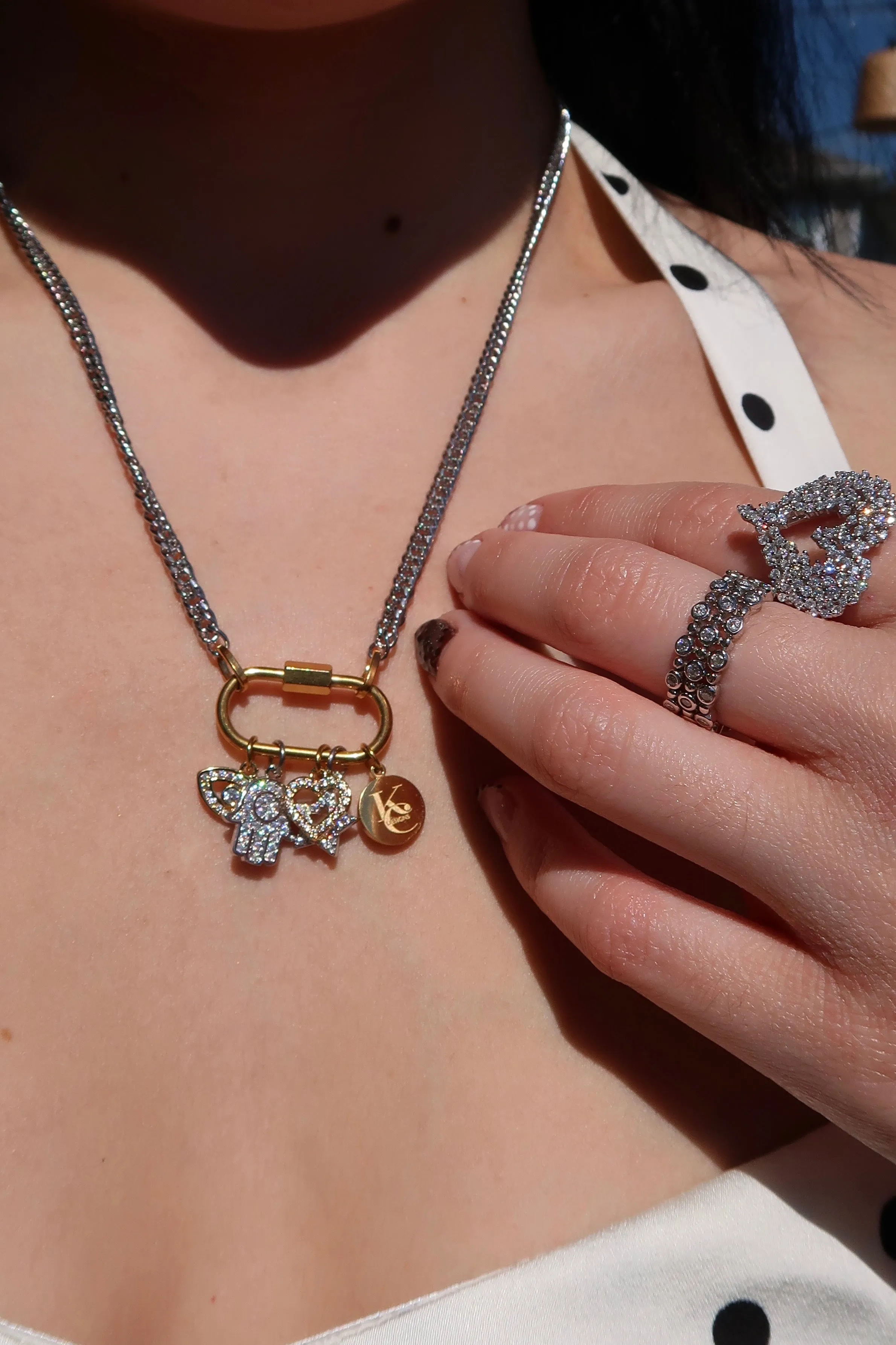 Charmed Life 5 Charm Two Tone 316L Stainless Steel Necklace sold by KC Chic Designs product image thumbnail 4