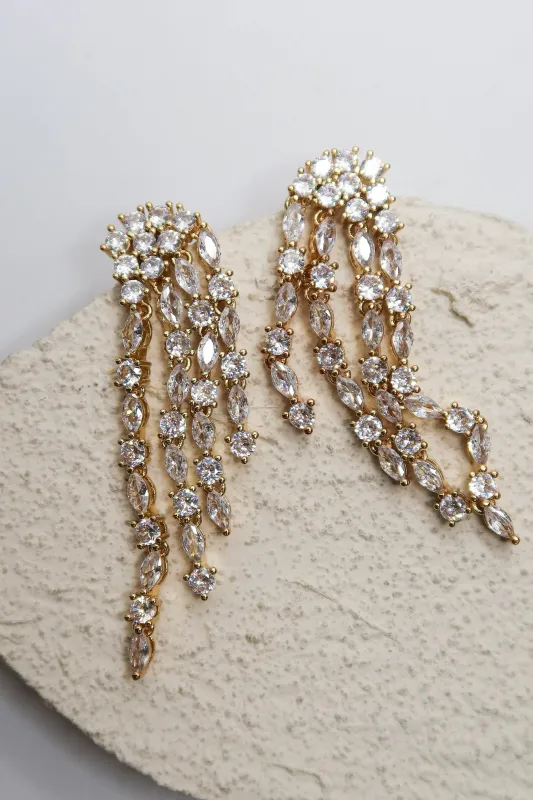 Vogue Crystal Chandelier Cascading 316L Stainless Steel Earrings sold by KC Chic Designs