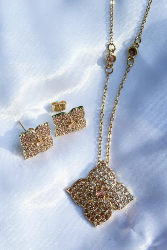 Crystal Champagne Blossom 316L Stainless Steel Necklace and Earrings Duo made by KC Chic Designs