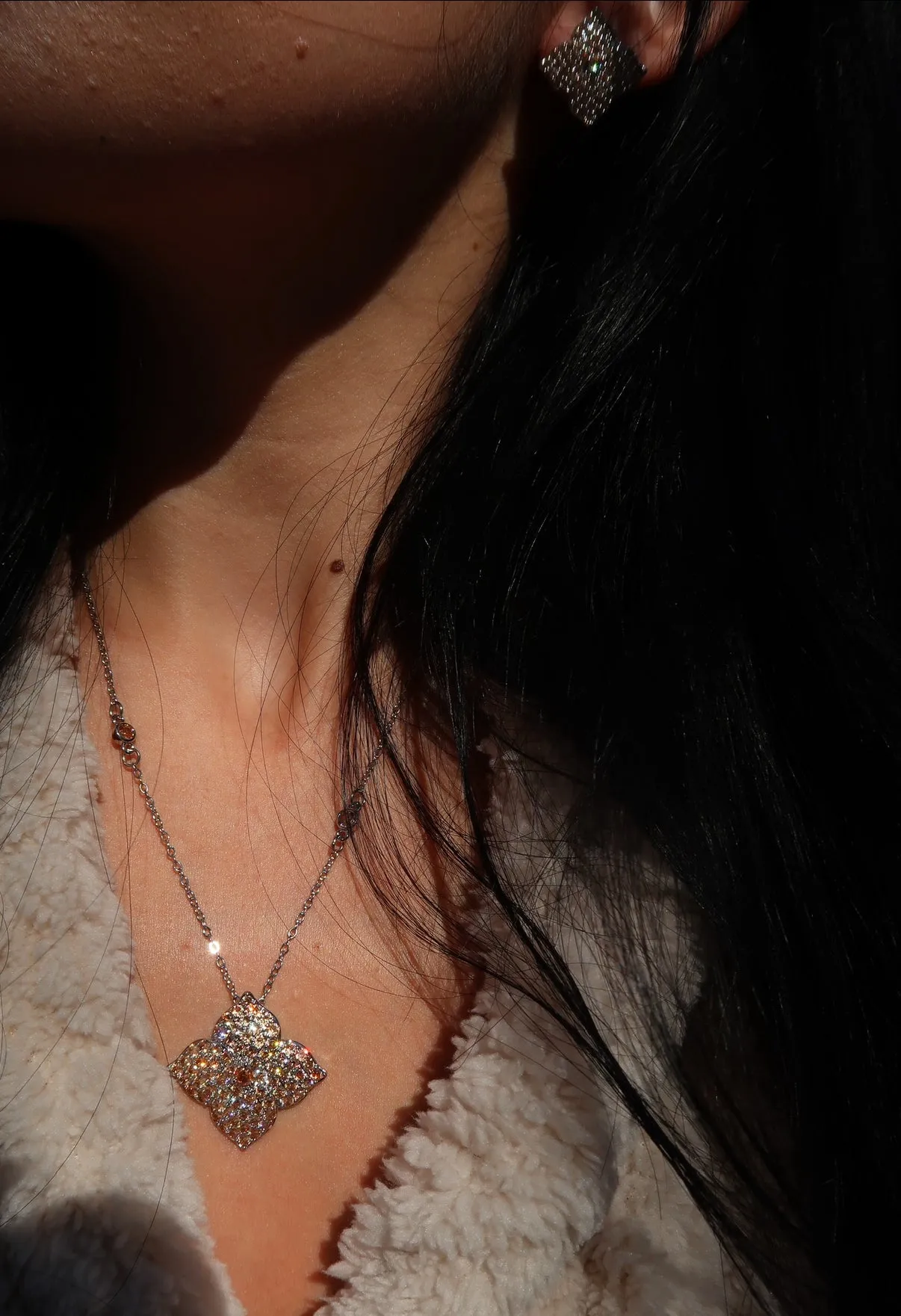 Crystal Champagne Blossom 316L Stainless Steel Necklace and Earrings Duo sold by KC Chic Designs product image thumbnail 4