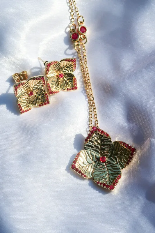 Luxe Petal Radiance Pink Crystal 316L Stainless Steel Necklace and Earrings Duo sold by KC Chic Designs