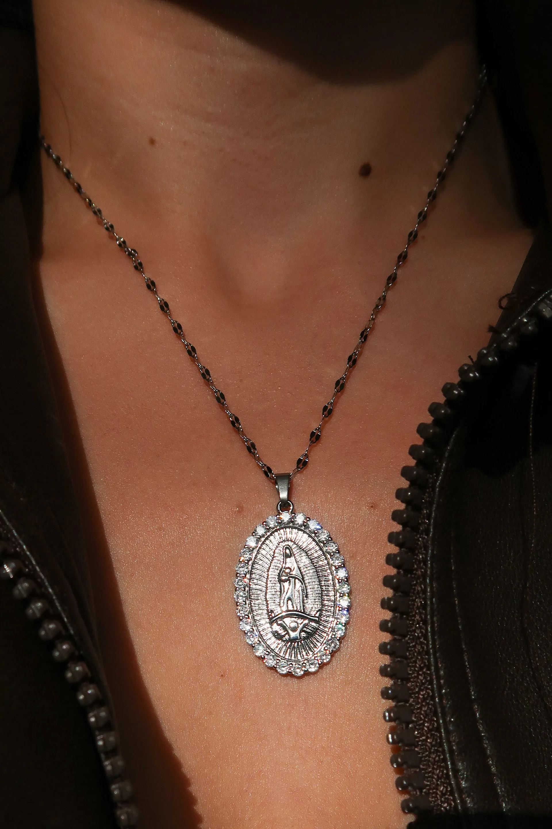 Blessed Mother 316L Sterling Silver Crystal Pendant Necklace sold by KC Chic Designs product image thumbnail 2