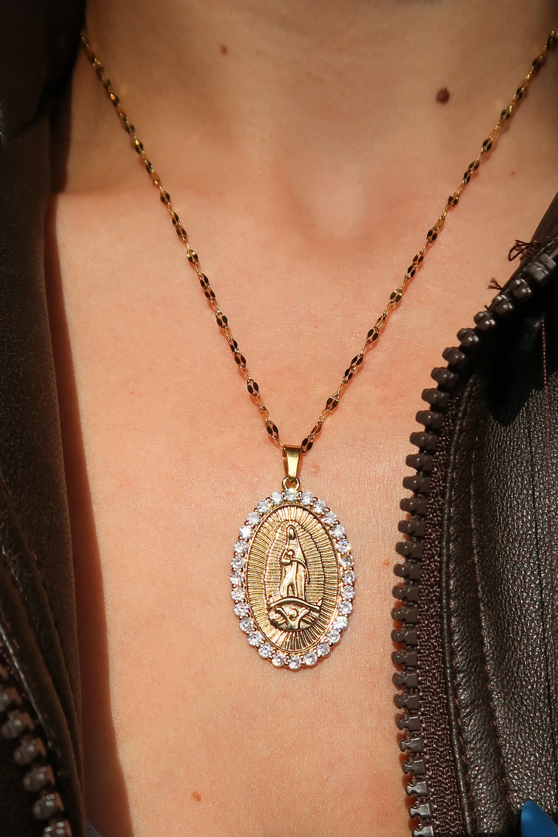 Blessed Mother 316L Sterling Silver Crystal Pendant Necklace sold by KC Chic Designs product image thumbnail 3