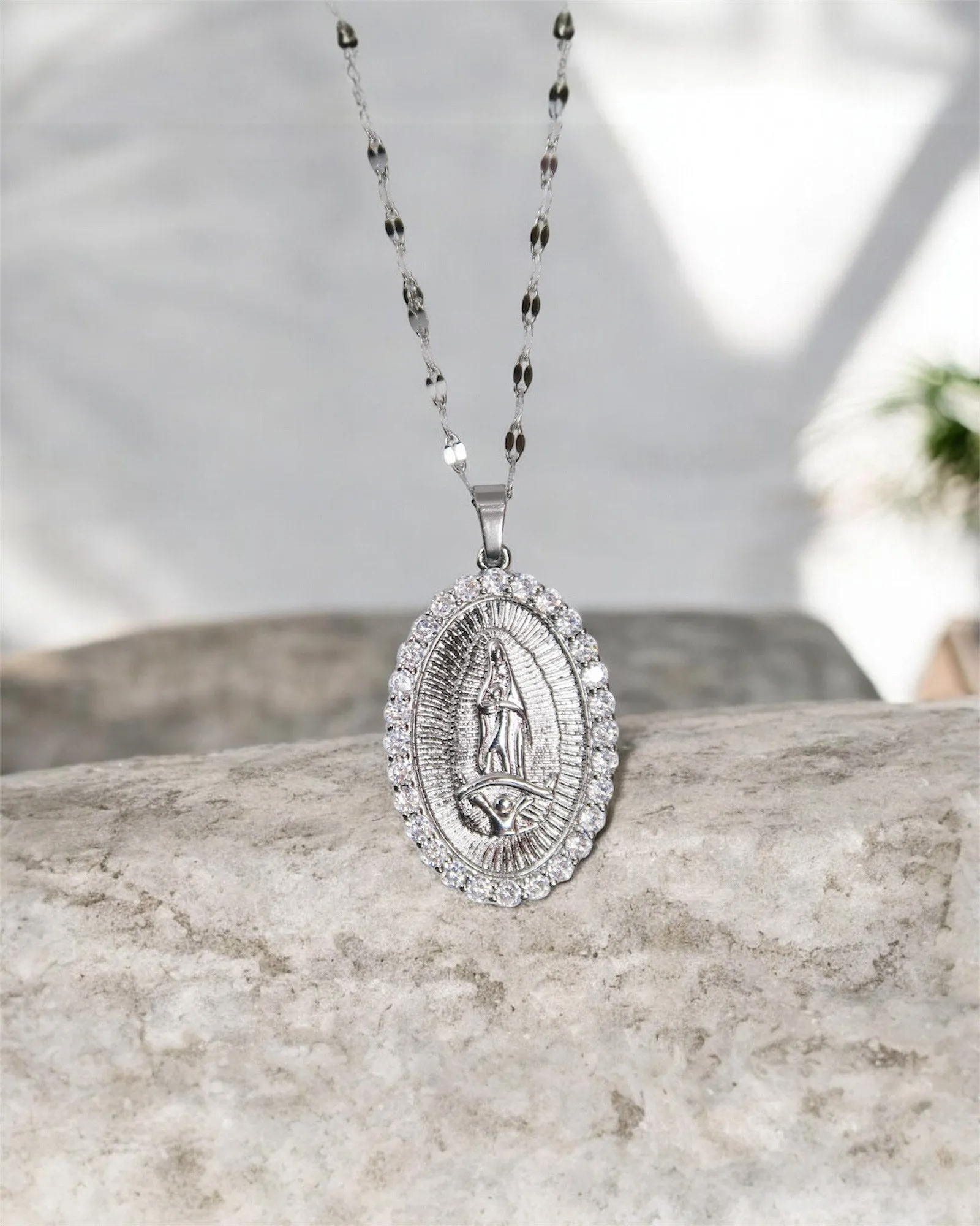 Blessed Mother 316L Sterling Silver Crystal Pendant Necklace sold by KC Chic Designs product image thumbnail 5