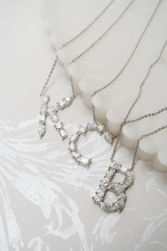 The Signature Initial .925 Sterling Silver Moissanite Necklace made by KC Chic Designs