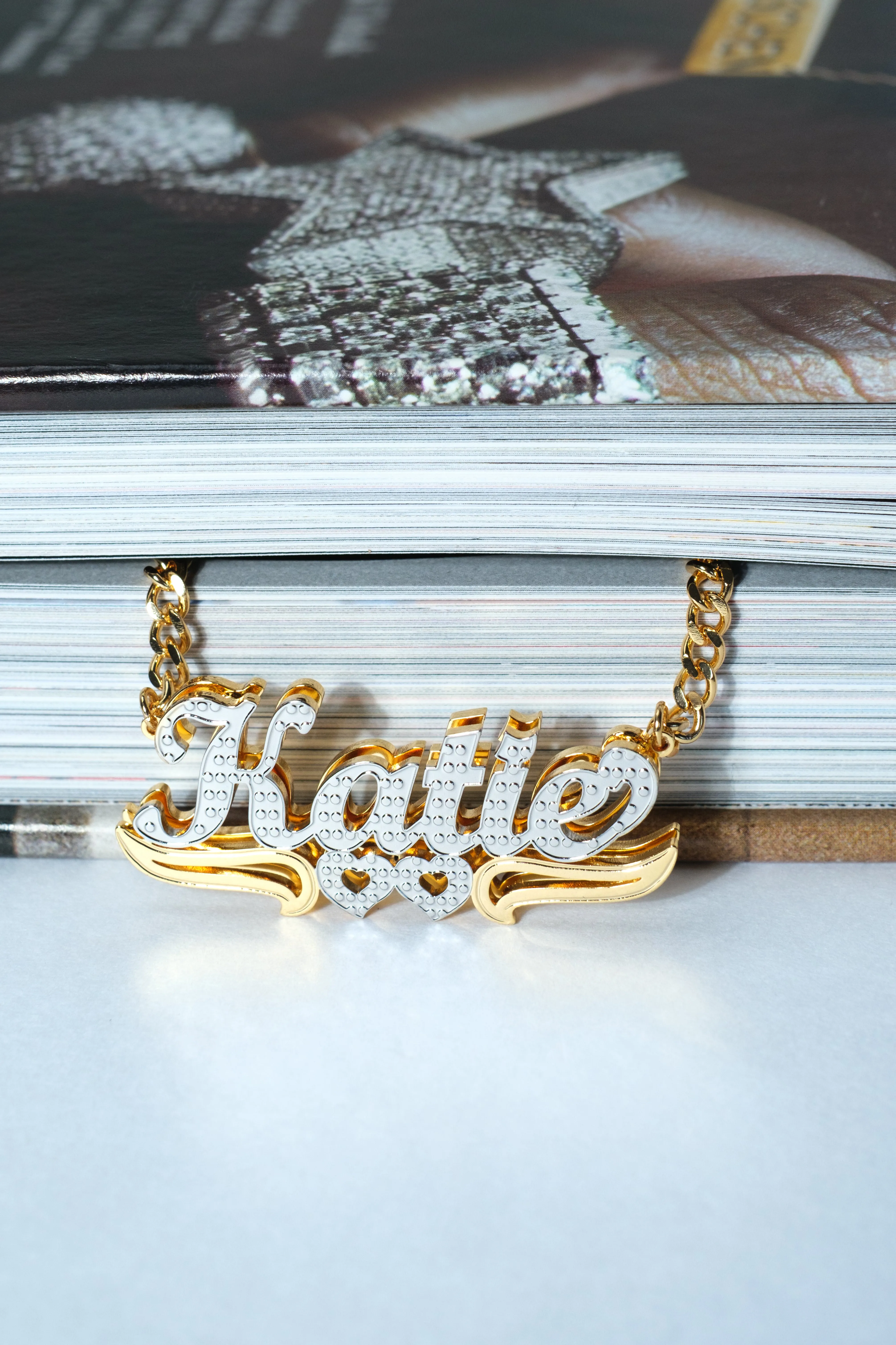 90's Princess Double Heart 316L Stainless Steel Name Plate sold by KC Chic Designs product image thumbnail 4