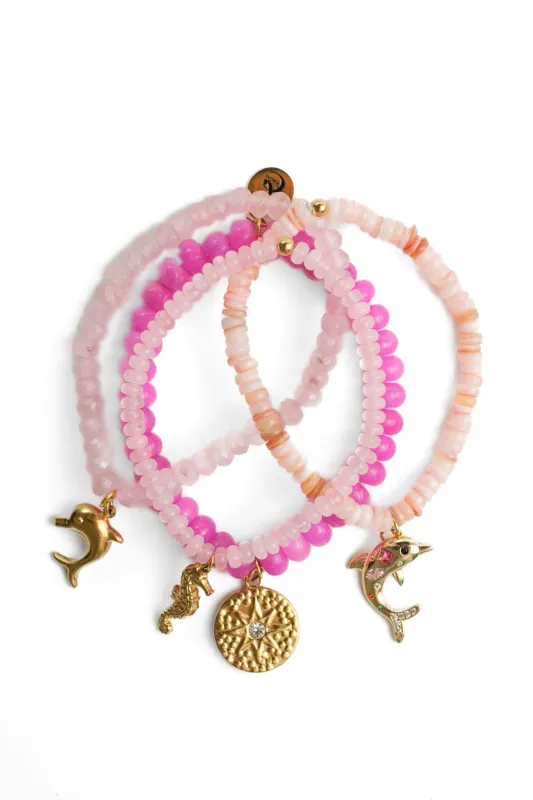 Pink Sands Natural Stone and Swarovski 4 Piece Bracelet Stack made by KC Chic Designs