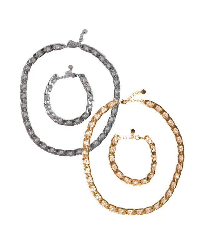 Boss Energy Crystal Cuban Link Necklace and Bracelet 316L Stainless Duo made by KC Chic Designs