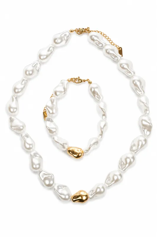 The Riviera 316L Stainless Steel Pearl Necklace and Anklet Duo made by KC Chic Designs