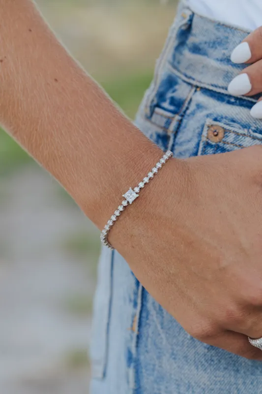 .925 Sterling Silver Timeless Princess Cut 1 Carat Moissanite Bracelet sold by KC Chic Designs