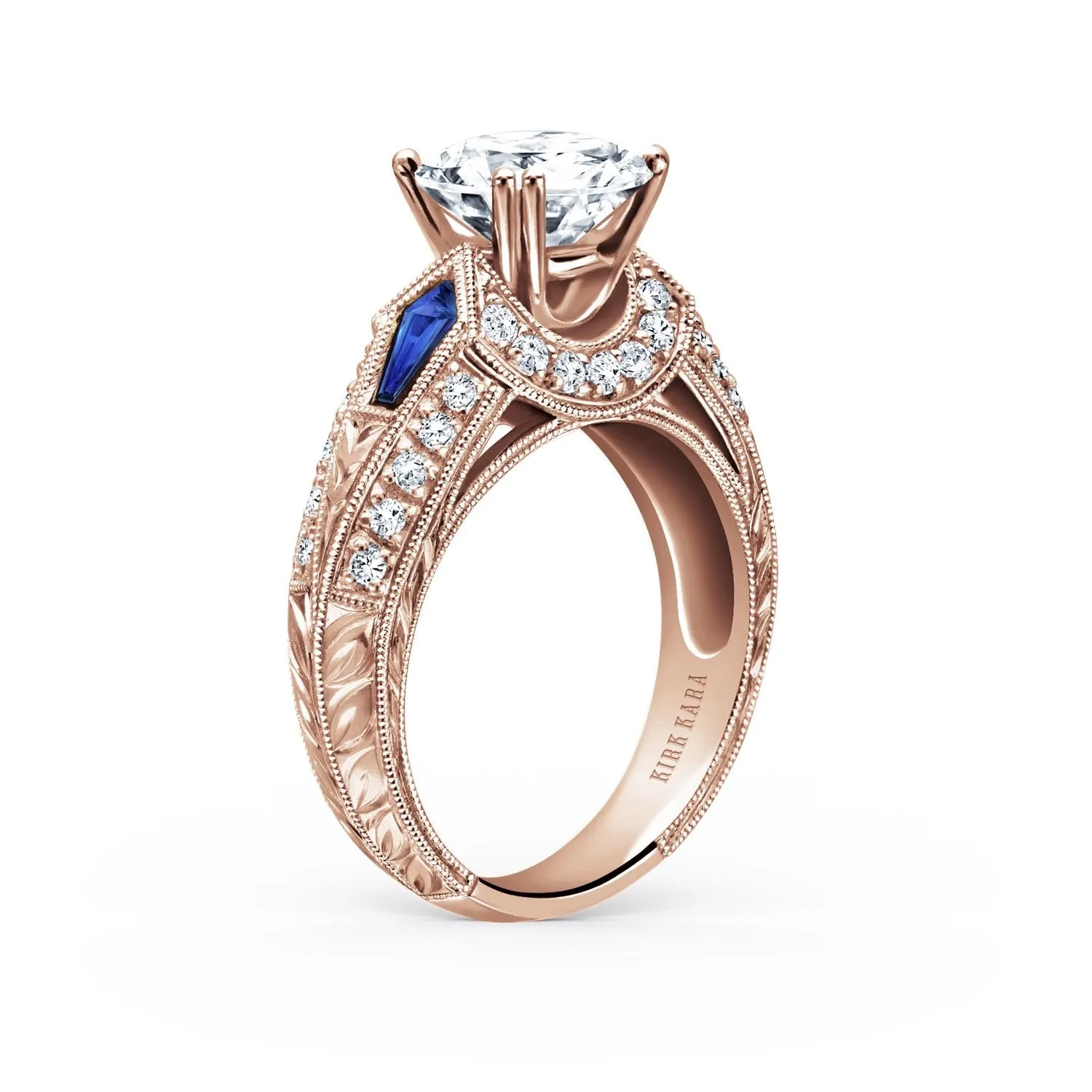 Sapphire Kite Vintage Inspired Diamond Engagement Ring sold by Kirk Kara product image thumbnail 4