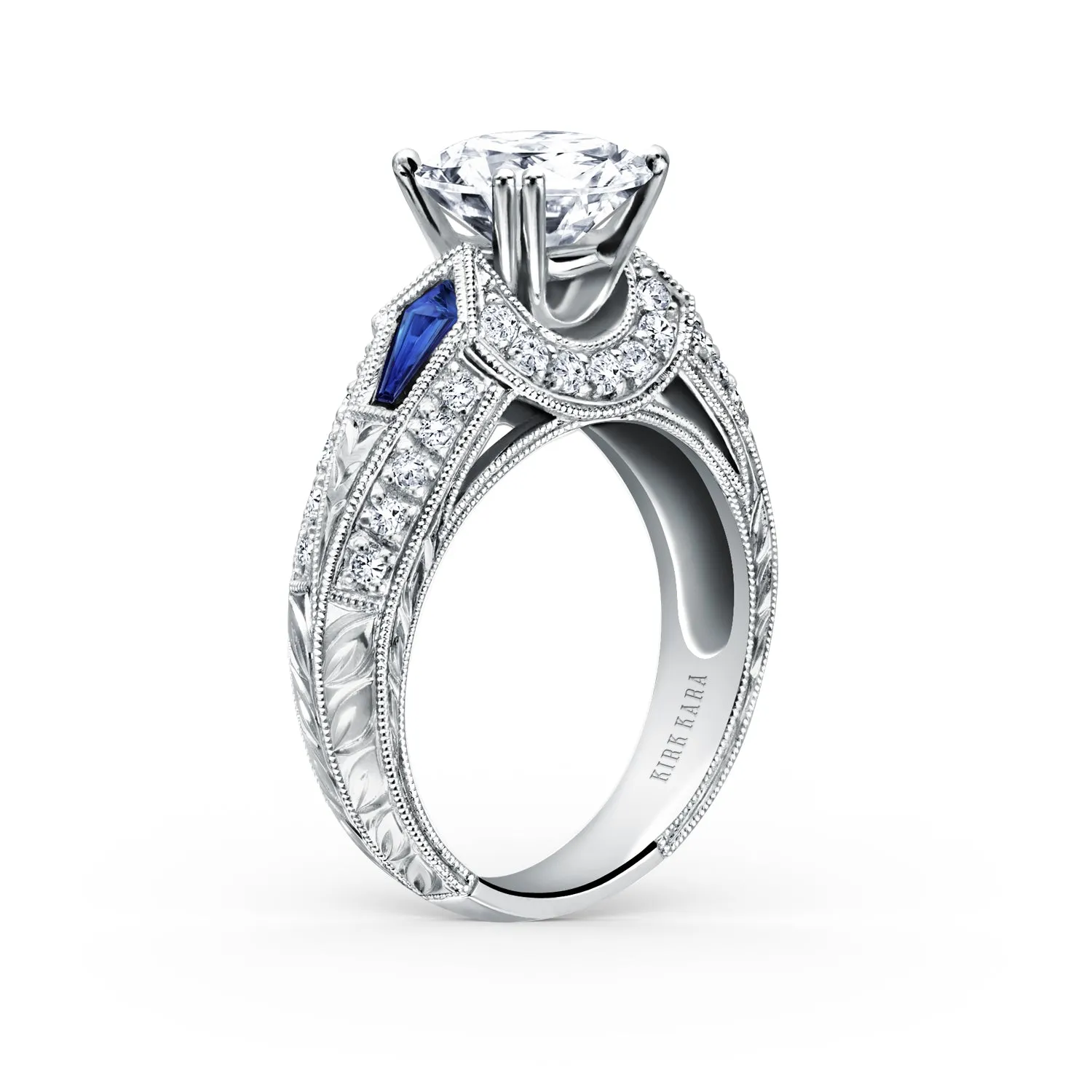 Sapphire Kite Vintage Inspired Diamond Engagement Ring sold by Kirk Kara product image thumbnail 2