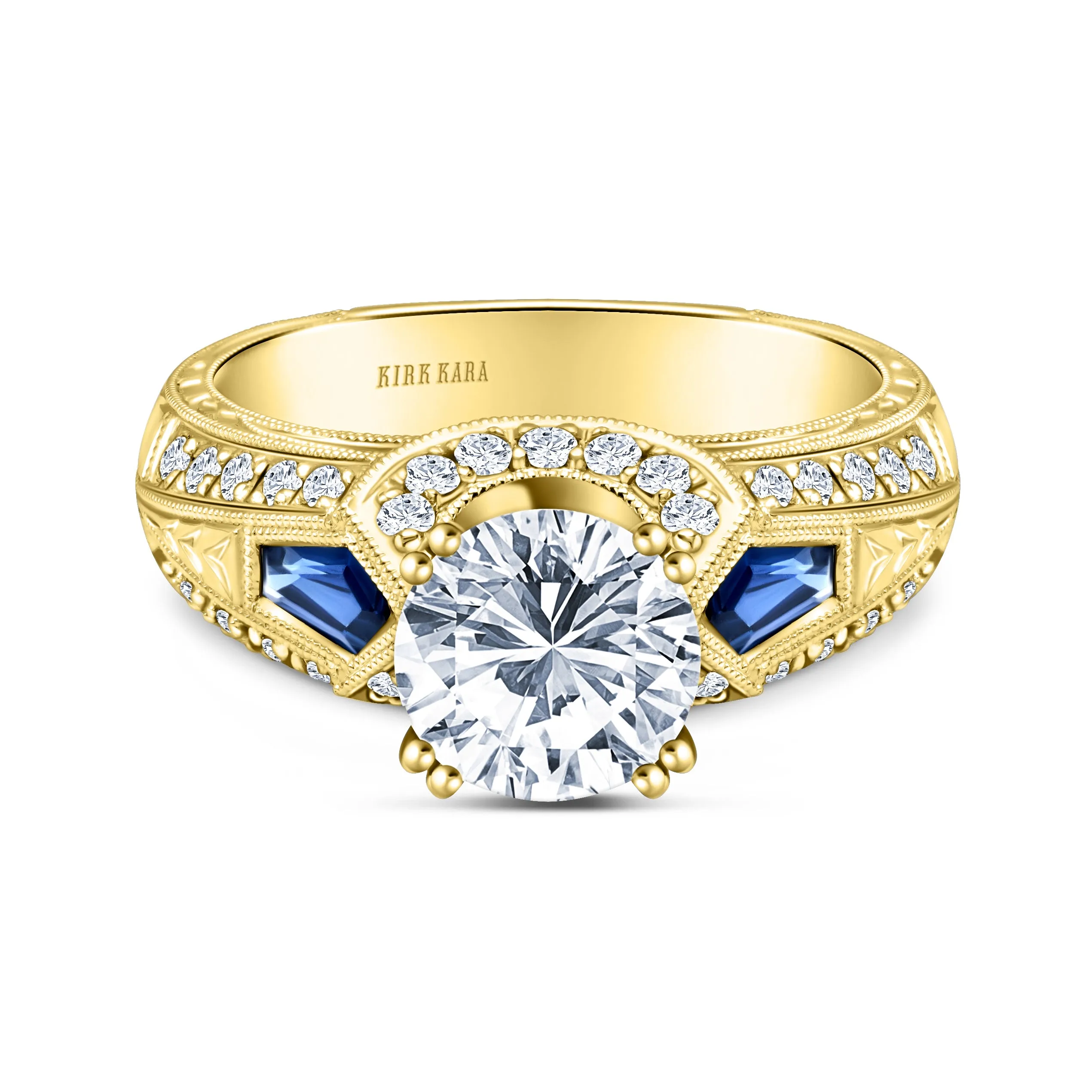 Sapphire Kite Vintage Inspired Diamond Engagement Ring sold by Kirk Kara product image thumbnail 5
