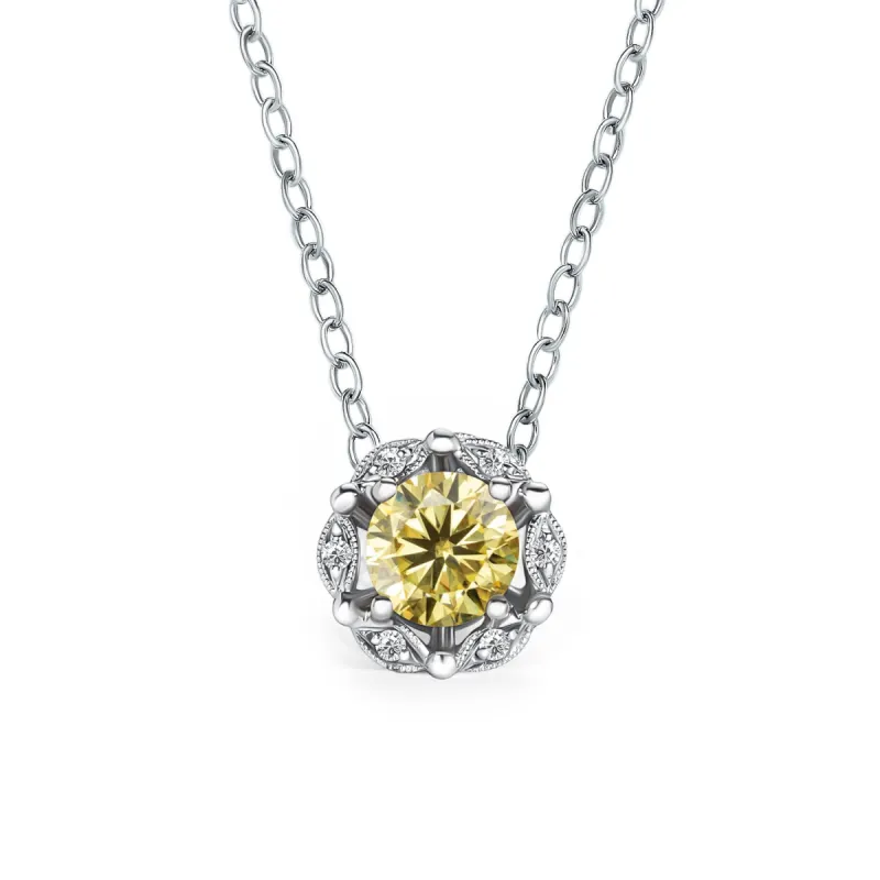 Delicate Floral Yellow Moissanite Diamond Necklace sold by Kirk Kara