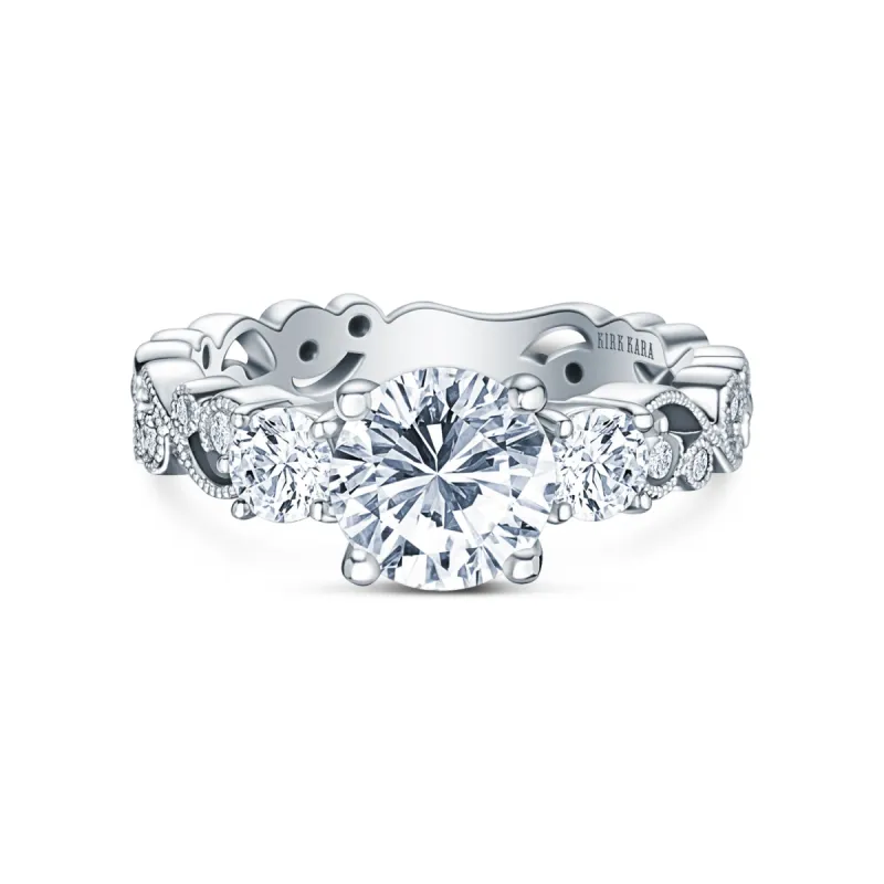 Lace Milgrain Three Stone Solitaire Diamond Engagement Ring sold by Kirk Kara