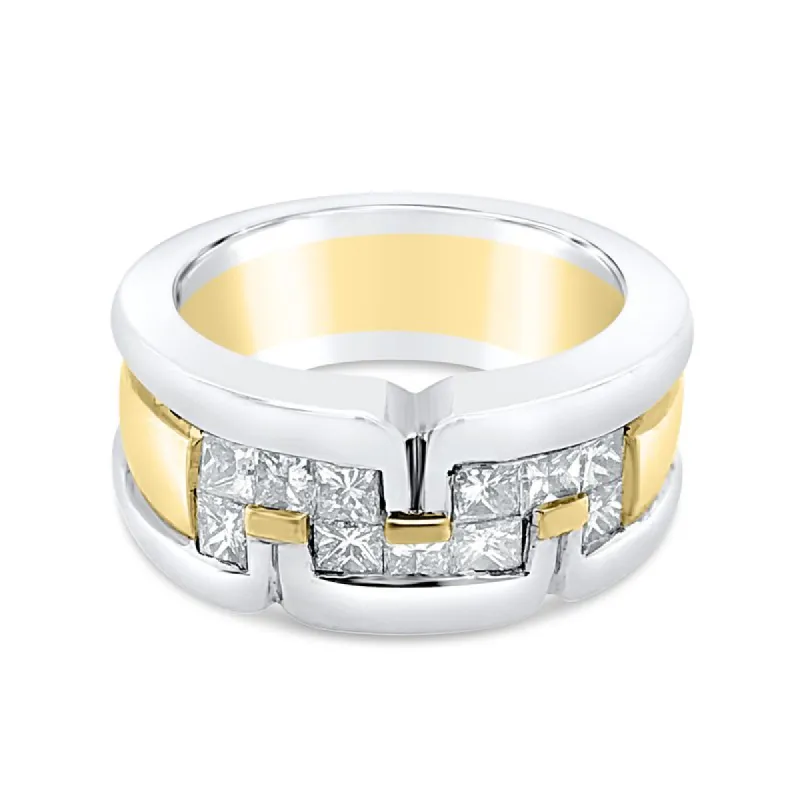 Platinum and 18K Yellow Gold Princess Diamond Retro Band sold by Kirk Kara