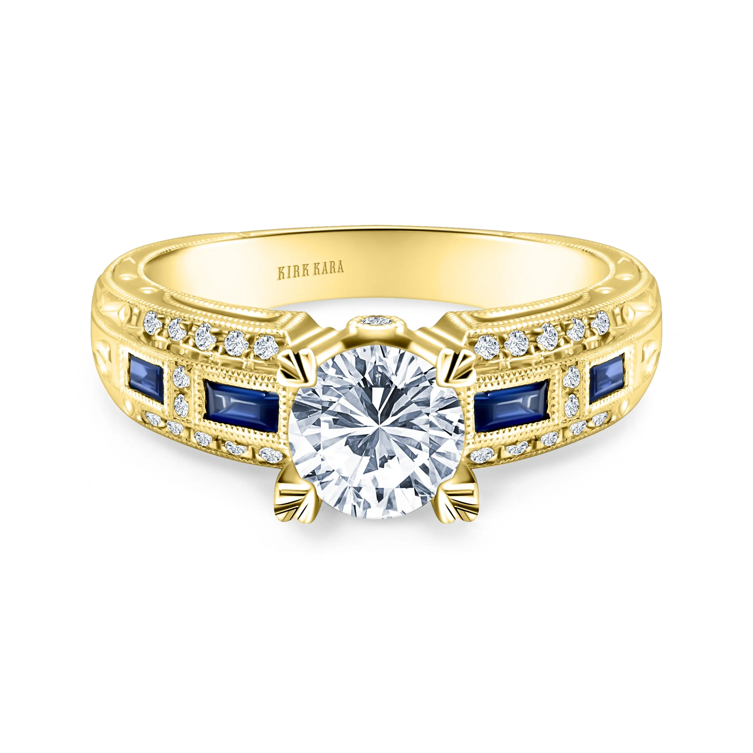 Sapphire Baguette Deco Diamond Engagement Ring sold by Kirk Kara product image thumbnail 5