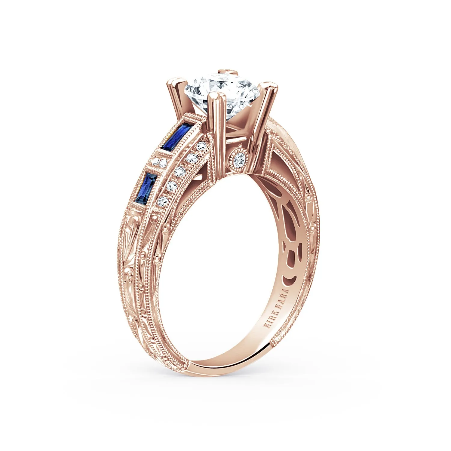 Sapphire Baguette Deco Diamond Engagement Ring sold by Kirk Kara product image thumbnail 4