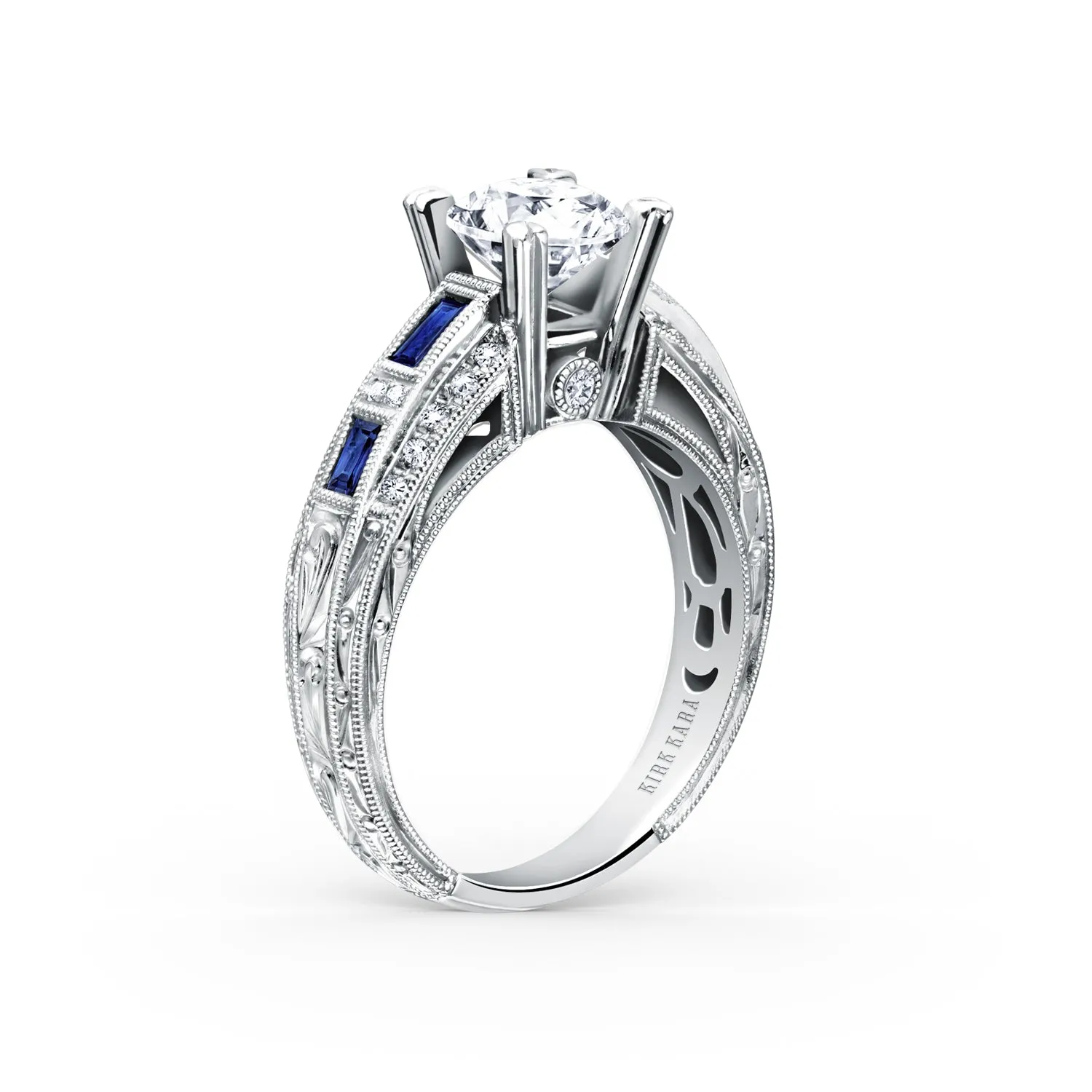Sapphire Baguette Deco Diamond Engagement Ring sold by Kirk Kara product image thumbnail 2