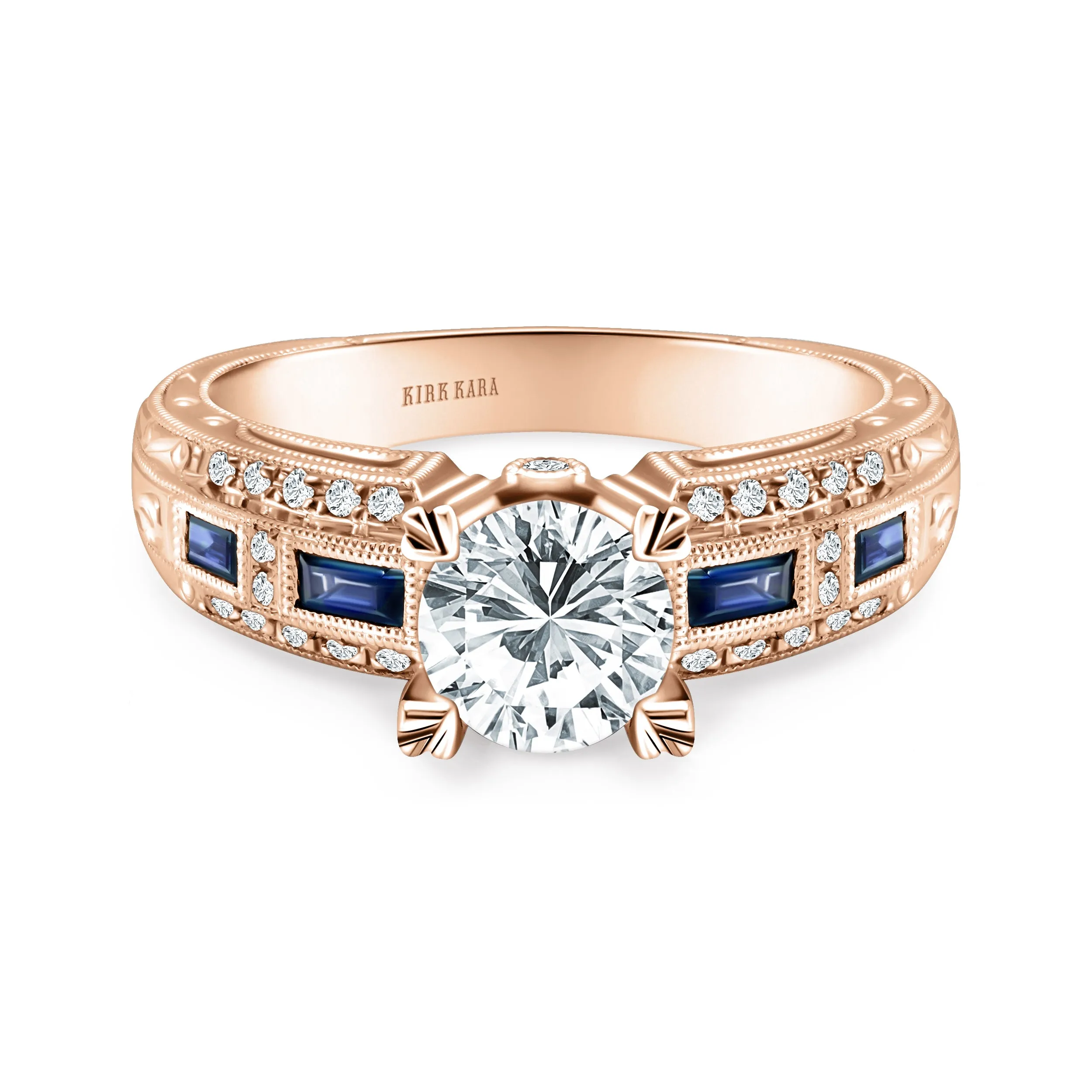 Sapphire Baguette Deco Diamond Engagement Ring sold by Kirk Kara product image thumbnail 3