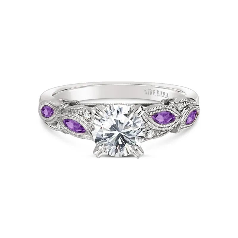 Botanical Floral Amethyst Marquise Diamond Engagement Ring sold by Kirk Kara