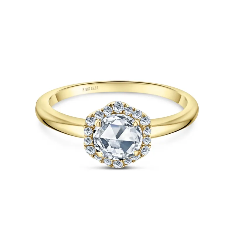 14K Yellow Gold Floral Delicate Rose Cut Halo Diamond Engagement Ring sold by Kirk Kara