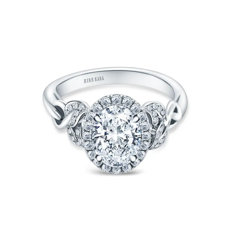 Oval Pavé Leaf Halo Diamond Engagement Ring sold by Kirk Kara