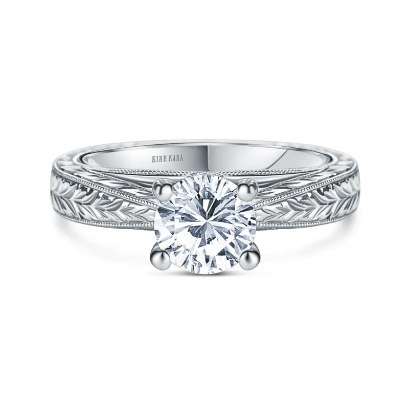 Wheat Engraved Cathedral Solitaire Engagement Ring sold by Kirk Kara