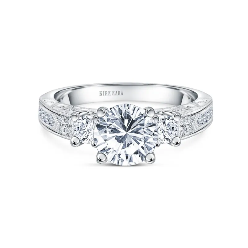 Engraved Deco Diamond Three Stone Engagement Ring sold by Kirk Kara