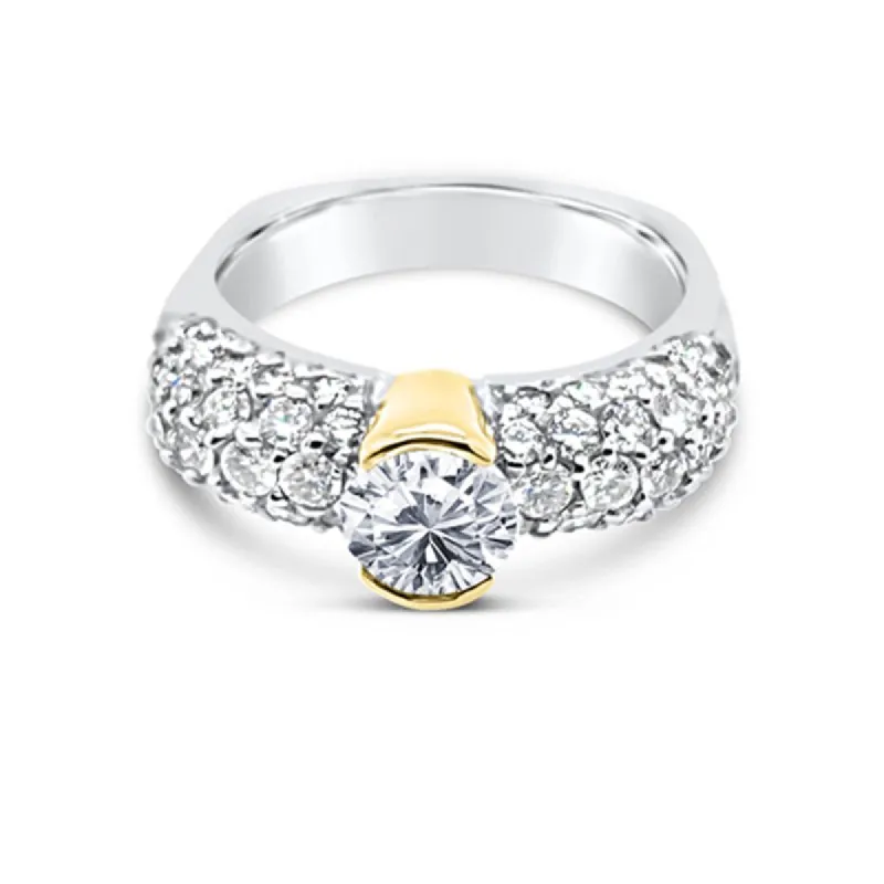 18K Two Tone Gold Diamond Retro Engagement Ring sold by Kirk Kara