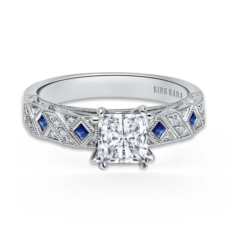 18K White Gold Blue Sapphire and Diamond Engagement Ring sold by Kirk Kara