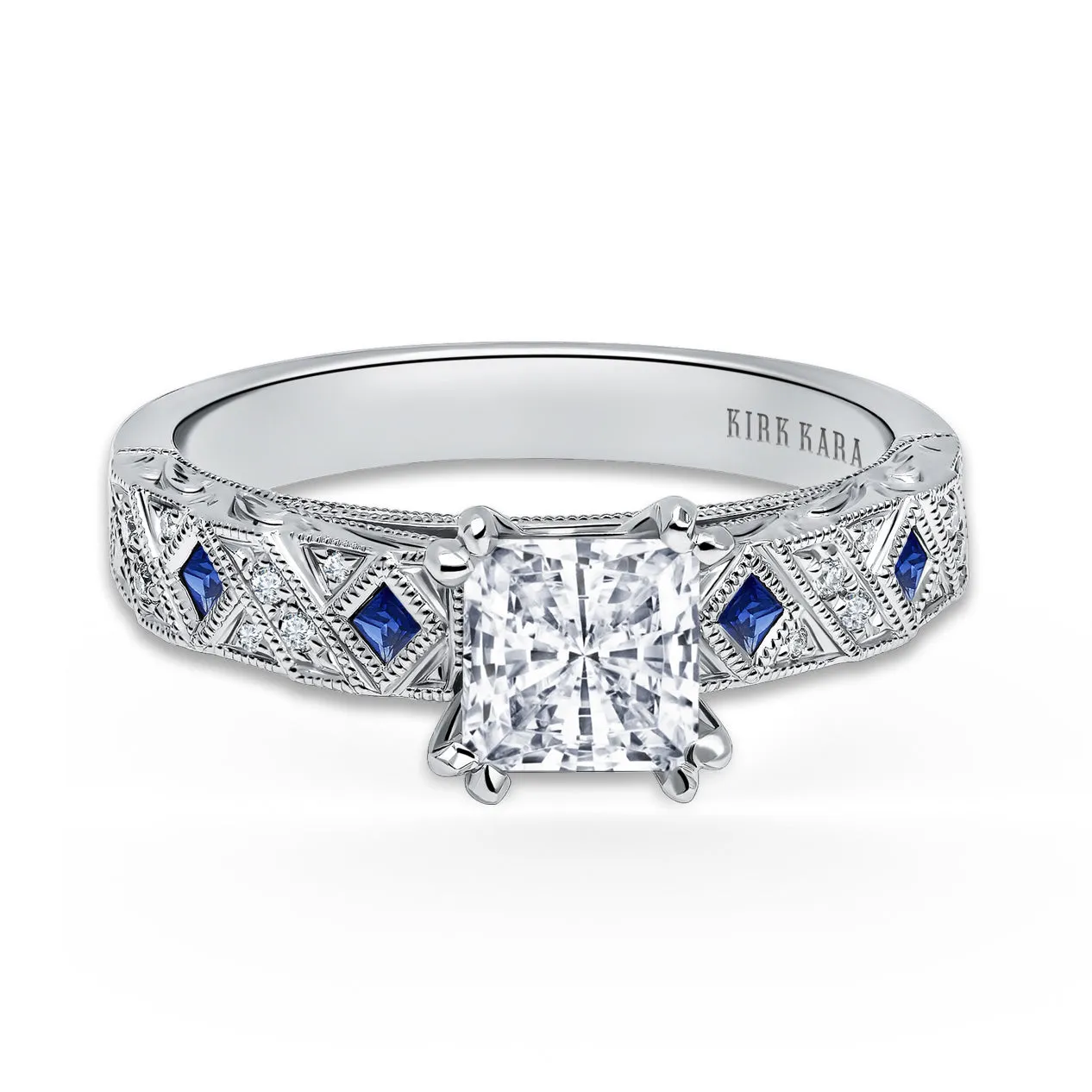 18K White Gold Blue Sapphire and Diamond Engagement Ring sold by Kirk Kara