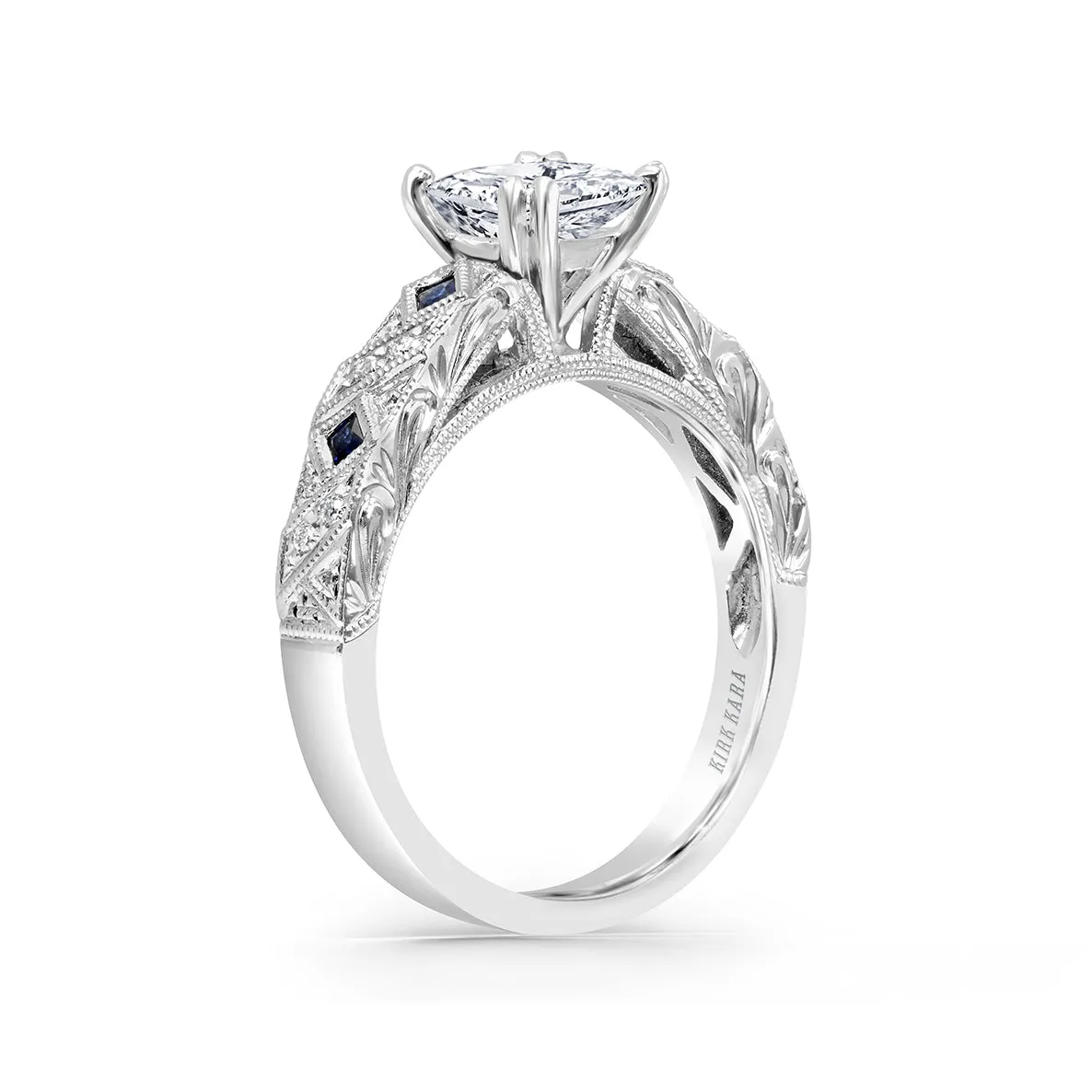 18K White Gold Blue Sapphire and Diamond Engagement Ring sold by Kirk Kara product image thumbnail 2