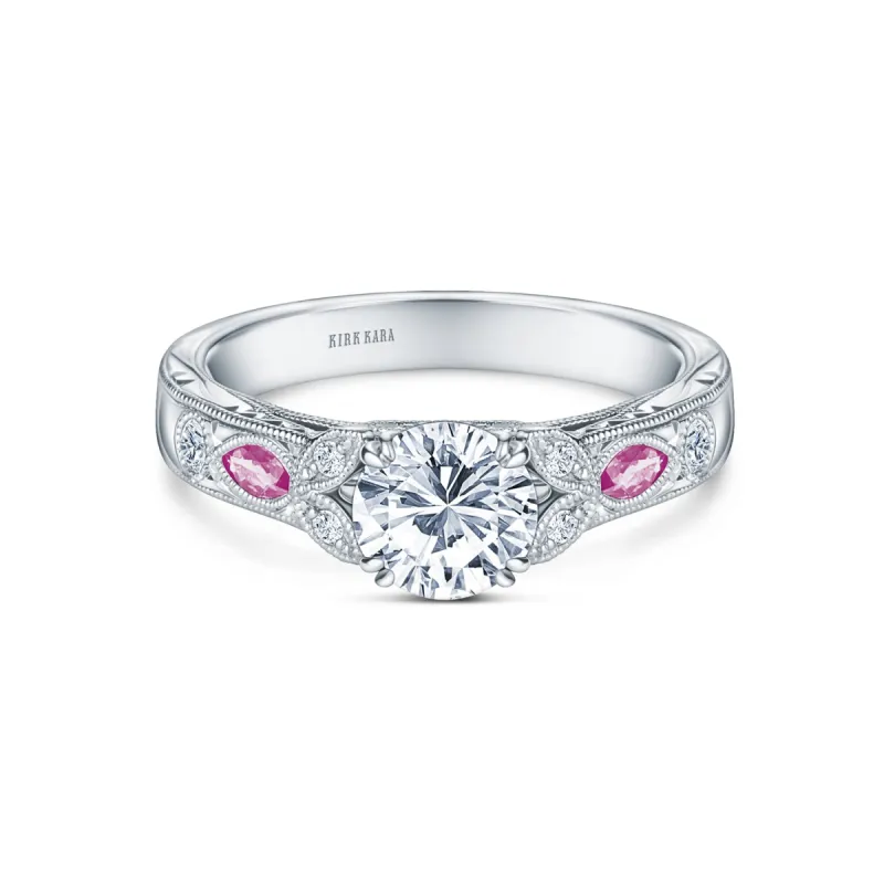 Pink Sapphire Diamond Engraved Engagement Ring sold by Kirk Kara