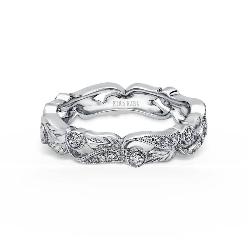 Diamond Floral Engraved Leaf Wedding Band sold by Kirk Kara