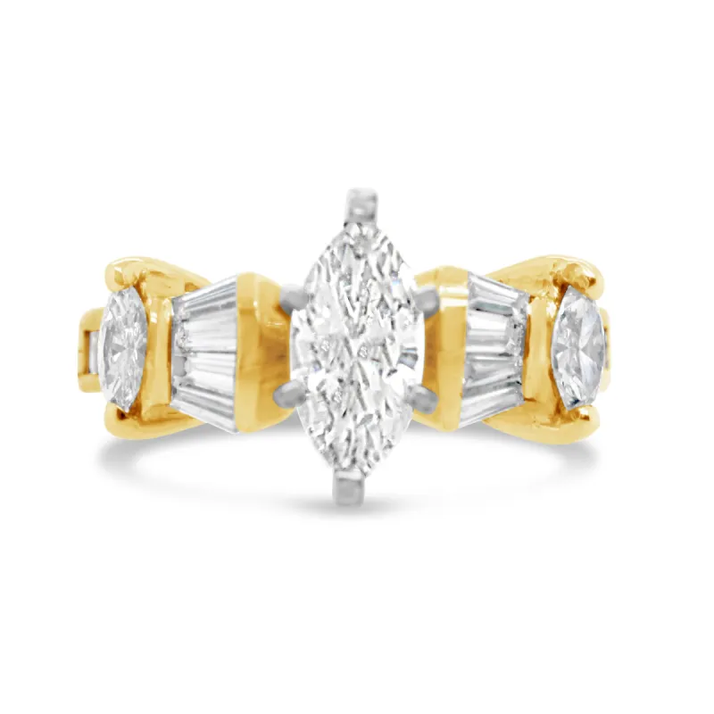 14K Yellow Retro Marquise Diamond Engagement Ring sold by Kirk Kara