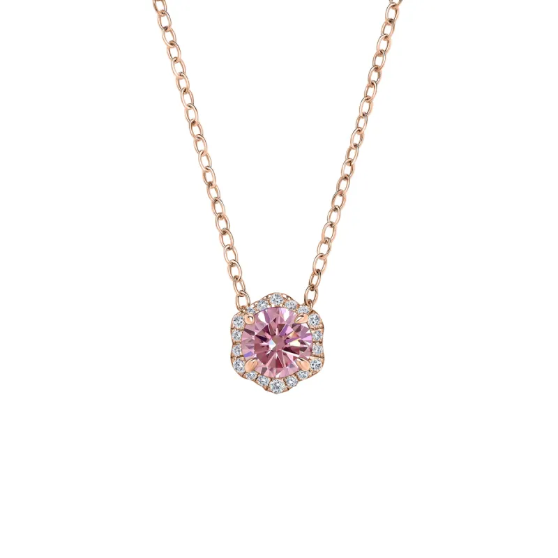 Floral Milgrain Pink Moissanite Diamond Necklace sold by Kirk Kara