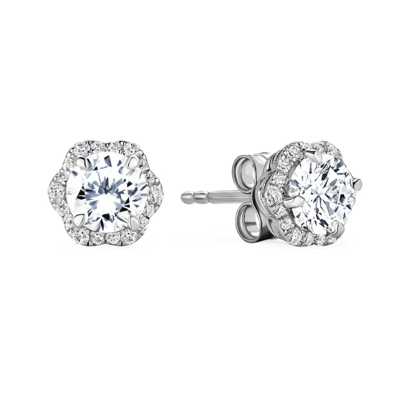Floral Milgrain White Moissanite Diamond Stud Earrings sold by Kirk Kara