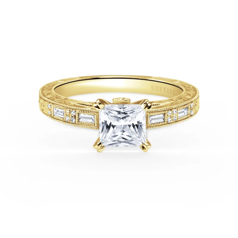 Deco Engraved Baguette Diamond Engagement Ring sold by Kirk Kara