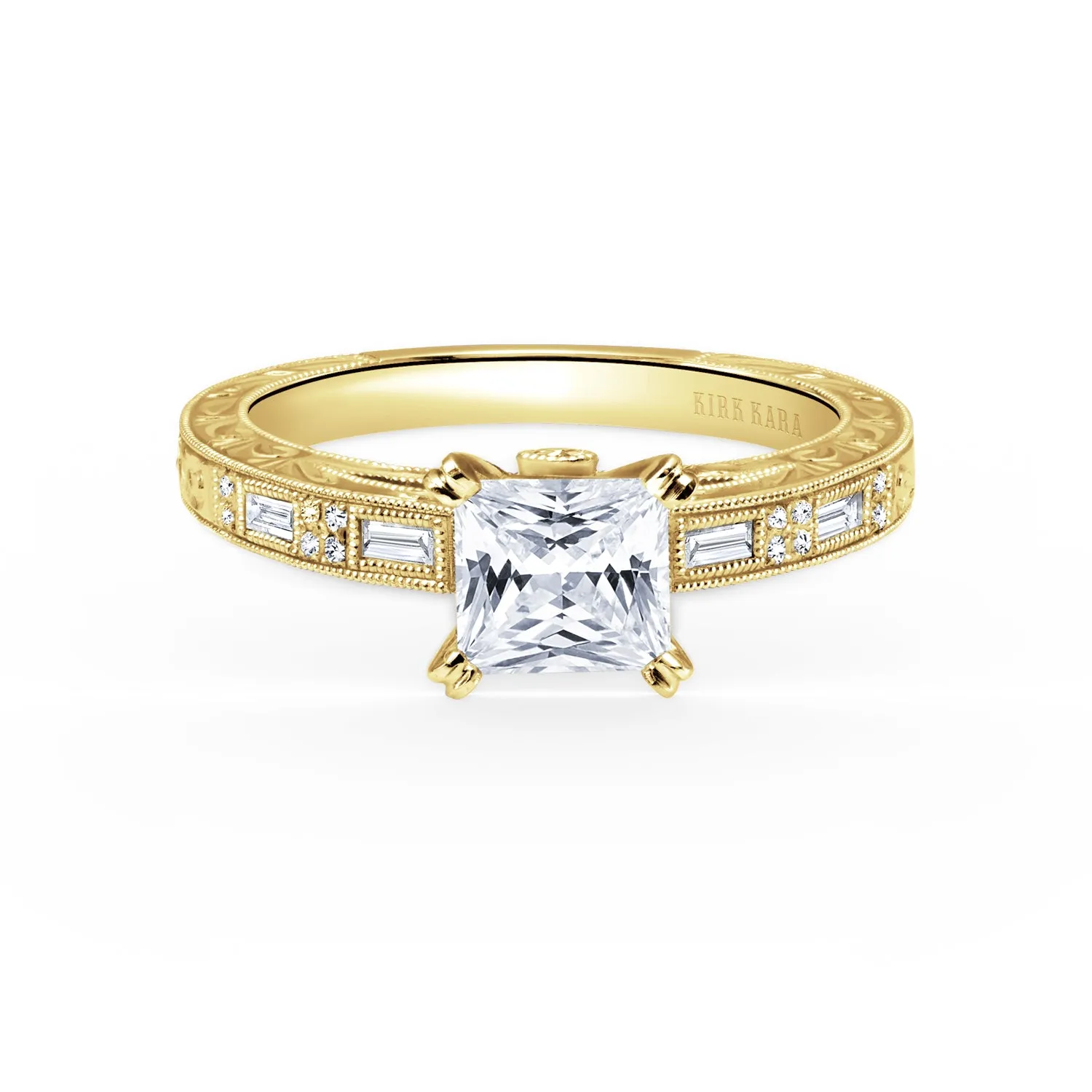 Deco Engraved Baguette Diamond Engagement Ring sold by Kirk Kara