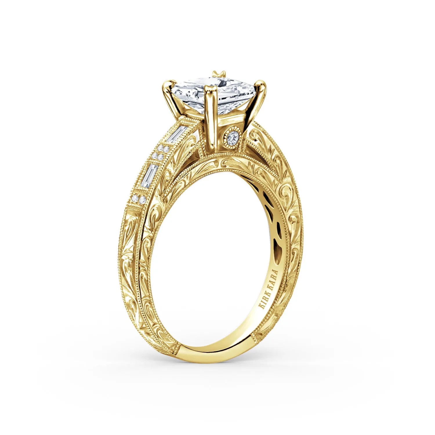 Deco Engraved Baguette Diamond Engagement Ring sold by Kirk Kara product image thumbnail 2