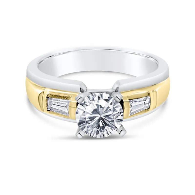 Platinum and 18k Yellow Gold Baguette Engagement Ring sold by Kirk Kara