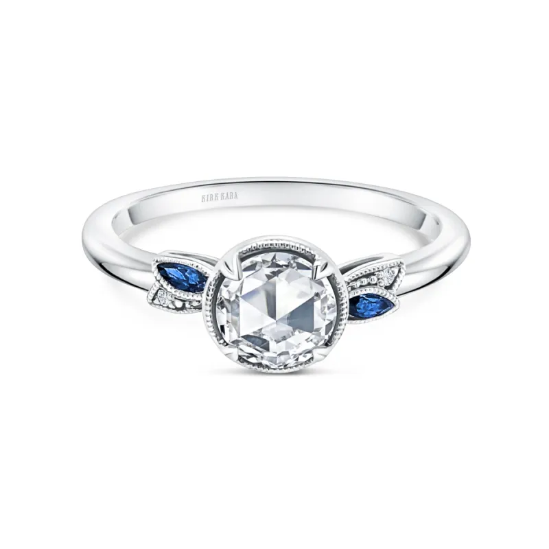 Floral Boho Blue Sapphire Rose Cut Diamond Engagement Ring sold by Kirk Kara