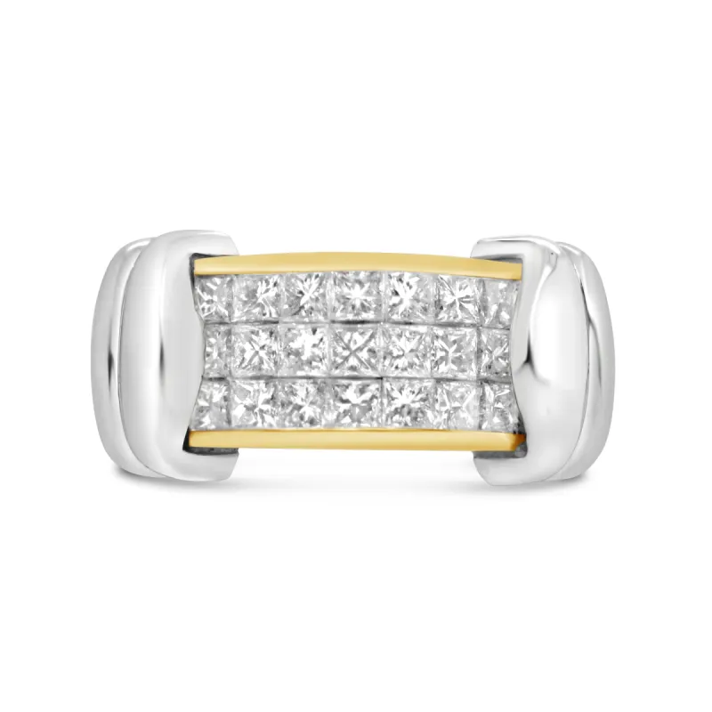 18K Two Tone Gold Princess Diamond Invisible Fashion Band sold by Kirk Kara