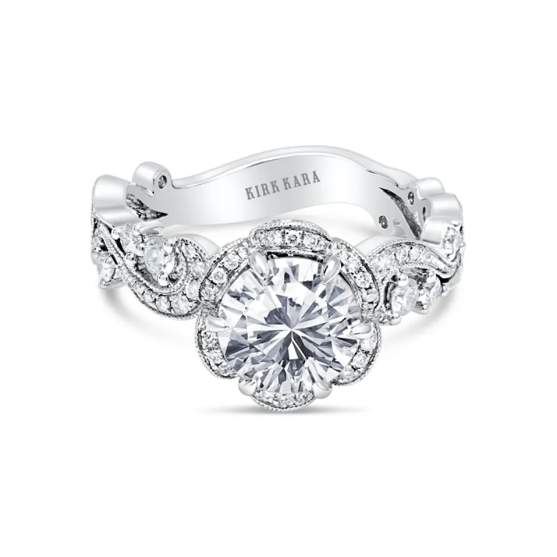 Romantic Artisan Crown Halo Diamond Engagement Ring sold by Kirk Kara