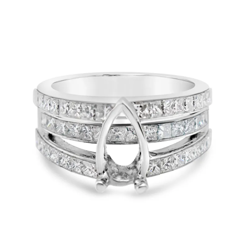 Platinum Three Row Diamond Pear Engagement Ring sold by Kirk Kara