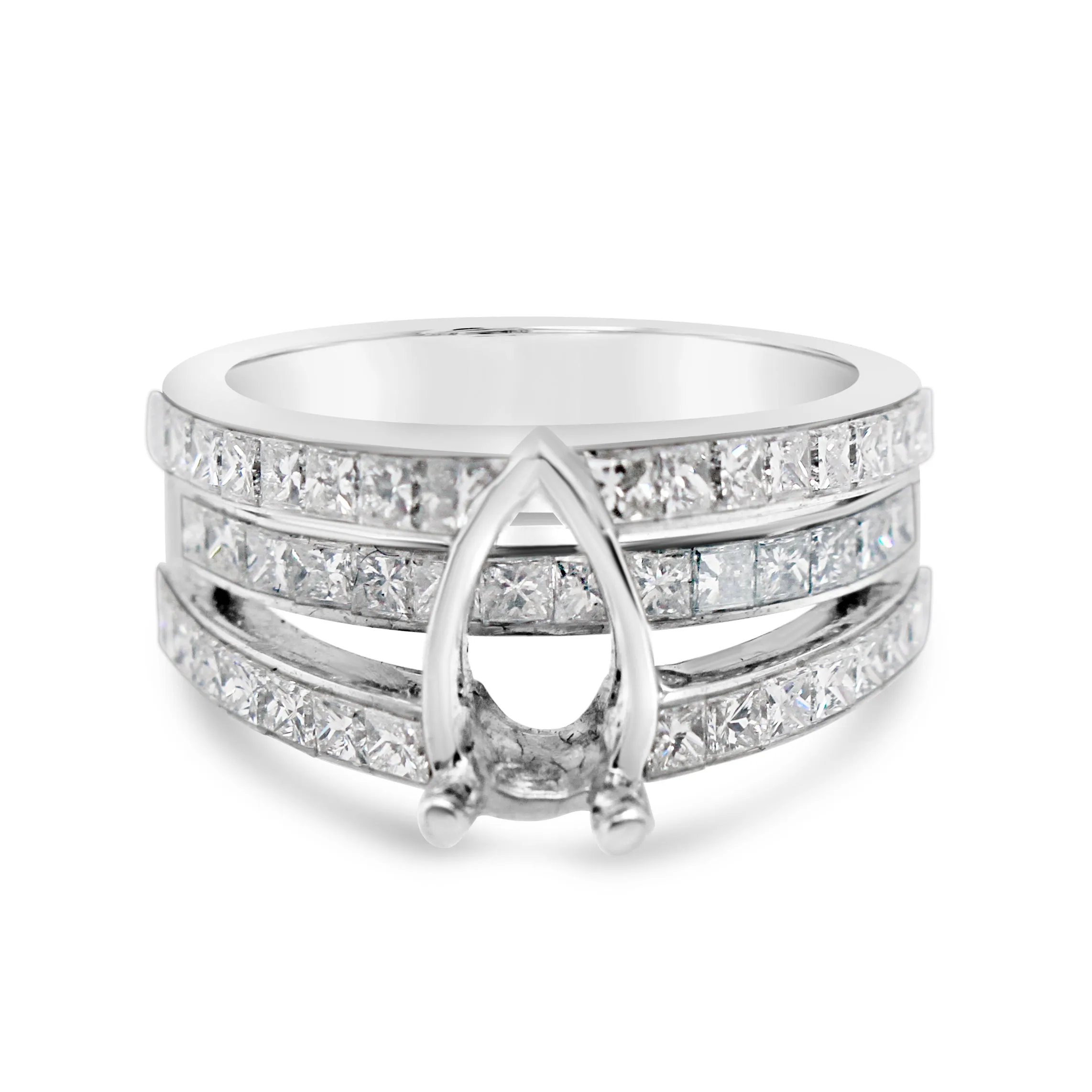 Platinum Three Row Diamond Pear Engagement Ring sold by Kirk Kara