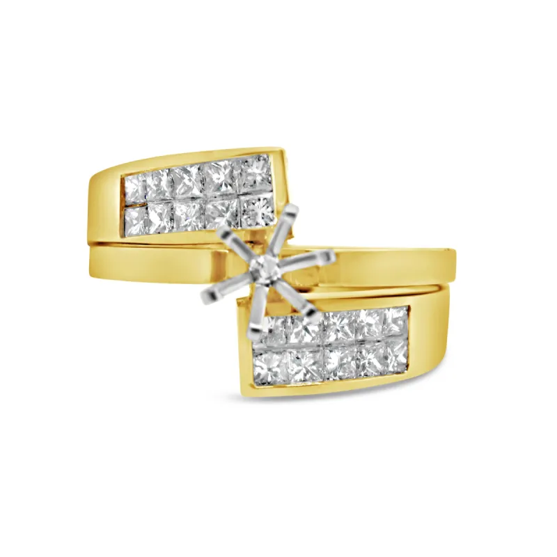 14k Yellow Gold Invisible Set Princess Diamond Engagement Ring Set sold by Kirk Kara